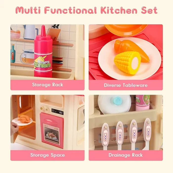 آشپزخانه کودک موزیکال رنگ صورتی کد 86T2