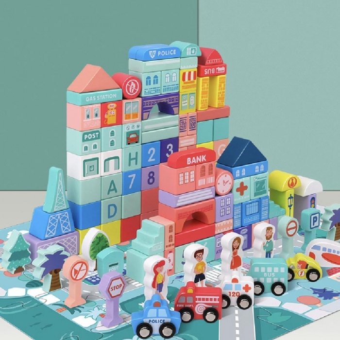 بلوک چوبی خانه سازی بریکس سطلی 108 تکه مدل JHTOY139