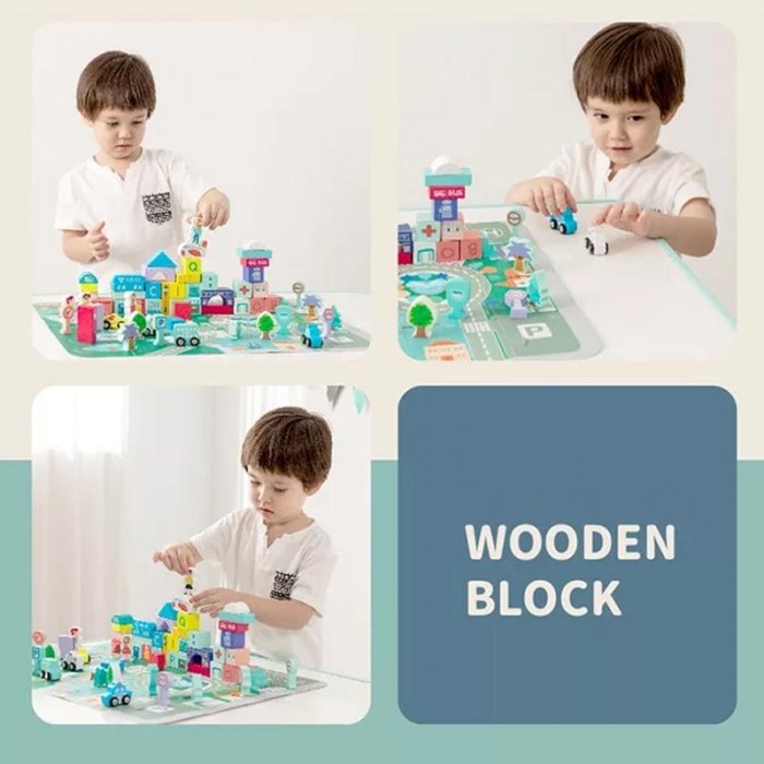 بلوک چوبی خانه سازی بریکس سطلی 108 تکه مدل JHTOY139