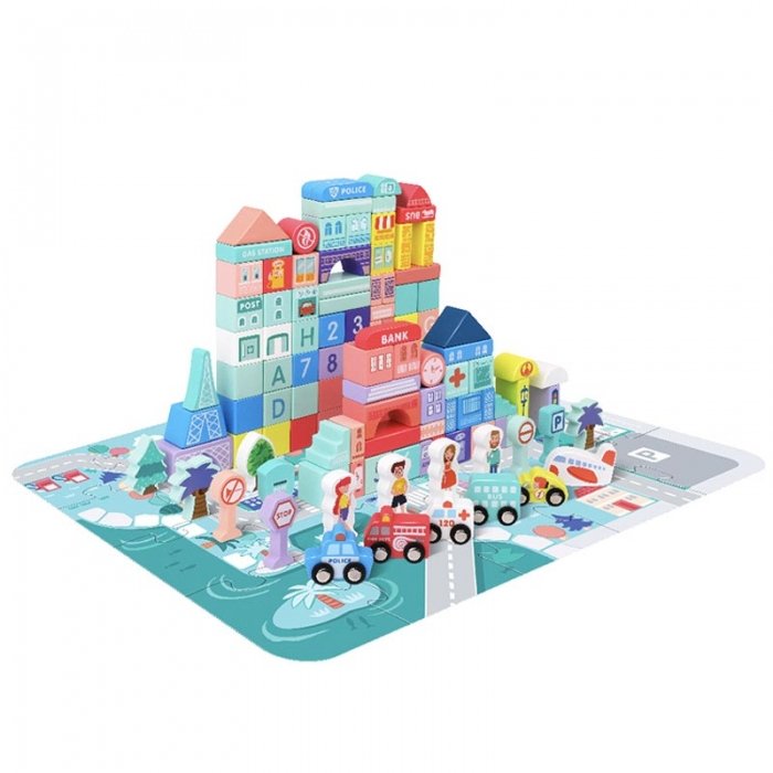 بلوک چوبی خانه سازی بریکس سطلی 108 تکه مدل JHTOY139