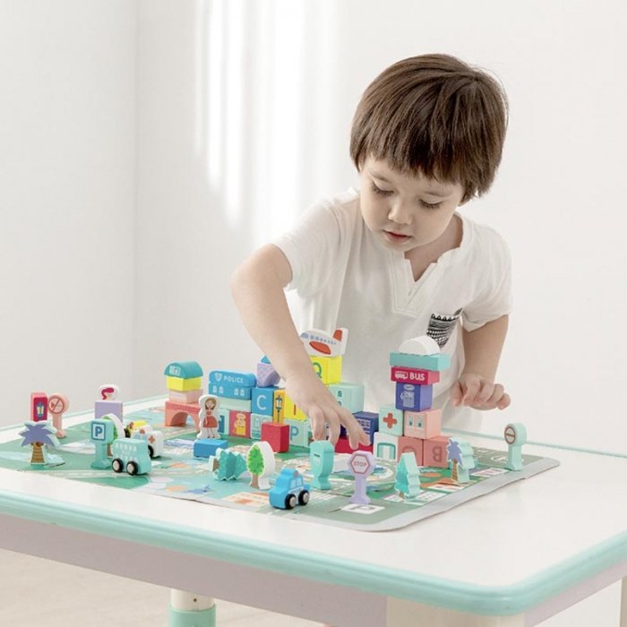 بلوک چوبی خانه سازی بریکس سطلی 108 تکه مدل JHTOY139