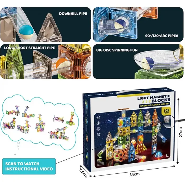 اسباب بازی کاشی های مغناطیسی چراغدار 105 تکه کد 3301