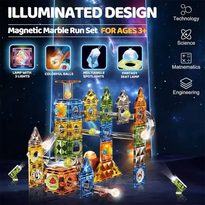 اسباب بازی کاشی های مغناطیسی چراغدار 105 تکه کد 3301