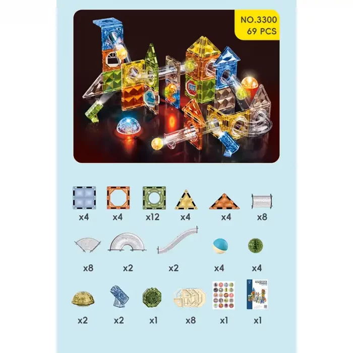 اسباب بازی کاشی های مغناطیسی چراغدار 69 تکه کد 3300