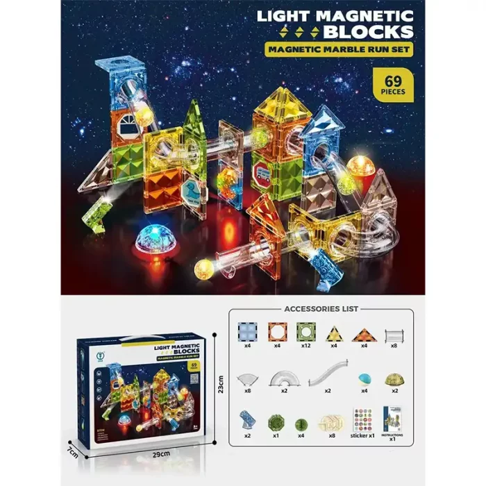 اسباب بازی کاشی های مغناطیسی چراغدار 69 تکه کد 3300