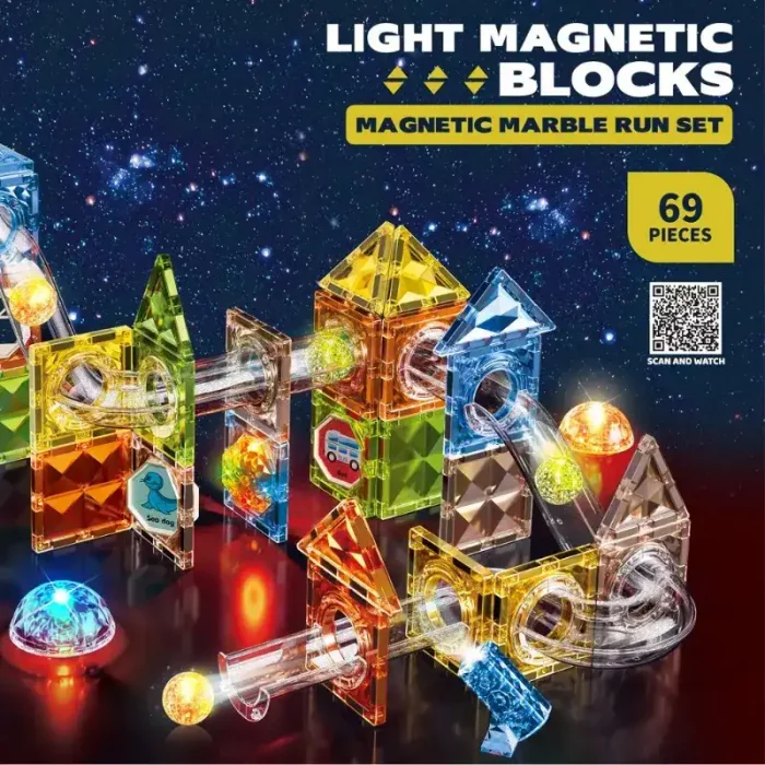 اسباب بازی کاشی های مغناطیسی چراغدار 69 تکه کد 3300