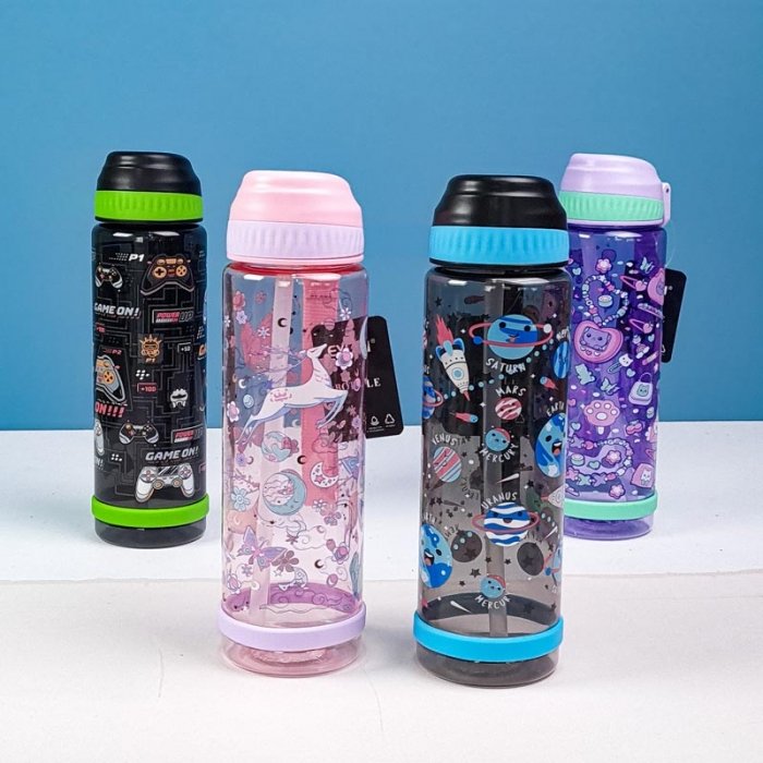 قمقمه نی دار فانتزی 750 میلی لیتر شفاف کد YY7003