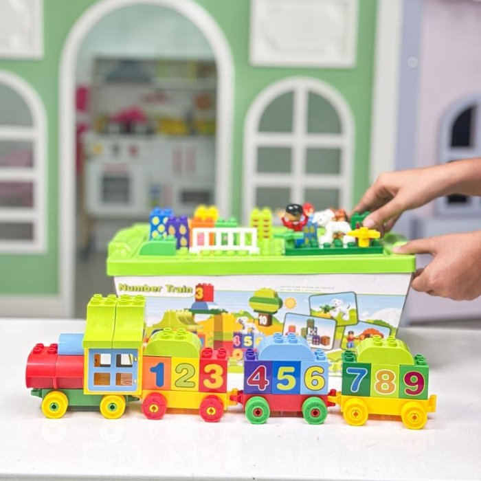 اسباب بازی لگو سطلی 75 تکه مدل قطار اعداد کد 188211