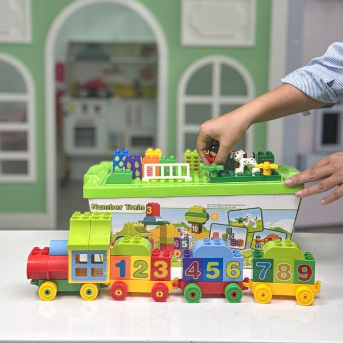 اسباب بازی لگو سطلی 75 تکه مدل قطار اعداد کد 188211