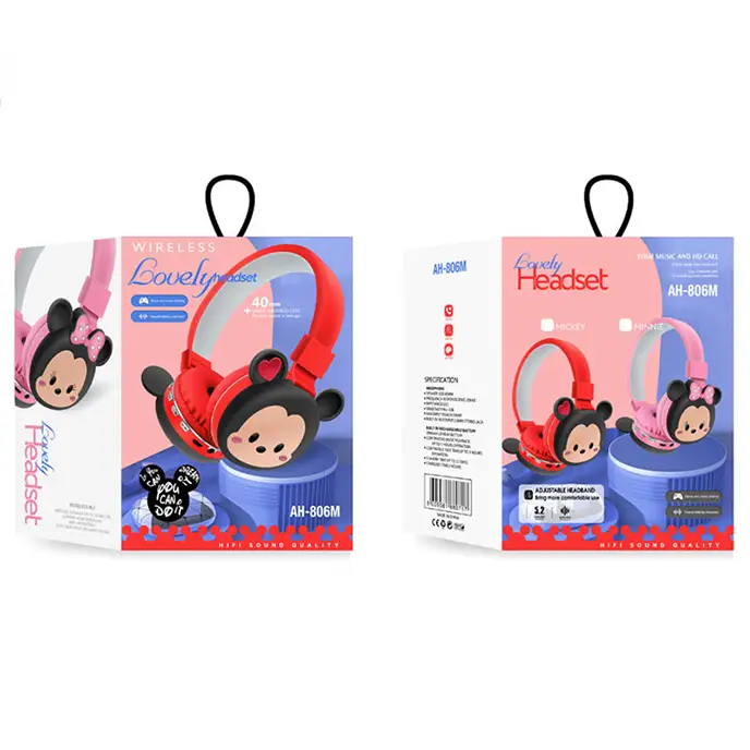 هدفون بلوتوثی مینی موس صورتی کد AH806M