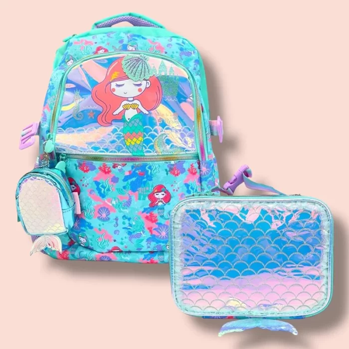 ست کوله پشتی و لانچ بگ کودک وست VEST طرح پری دریایی کد P/U2092/A