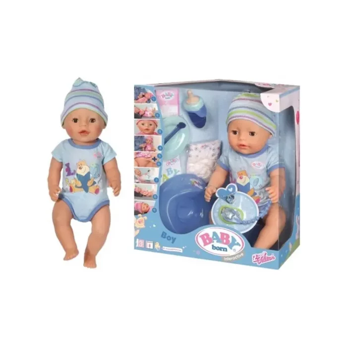 عروسک دخترانه جیشی BABY BORN با لوازم پسر با لباس آبی کد 116217