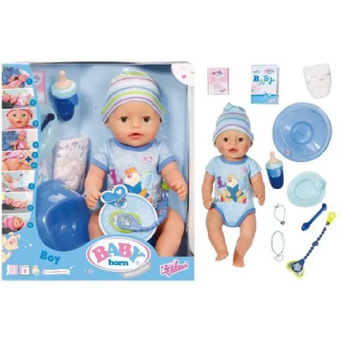 عروسک دخترانه جیشی BABY BORN با لوازم پسر با لباس آبی کد 116217