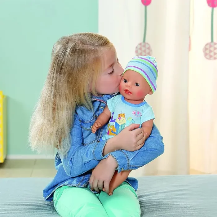 عروسک دخترانه جیشی BABY BORN با لوازم پسر با لباس آبی کد 116217