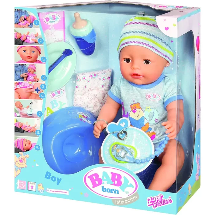 عروسک دخترانه جیشی BABY BORN با لوازم پسر با لباس آبی کد 116217