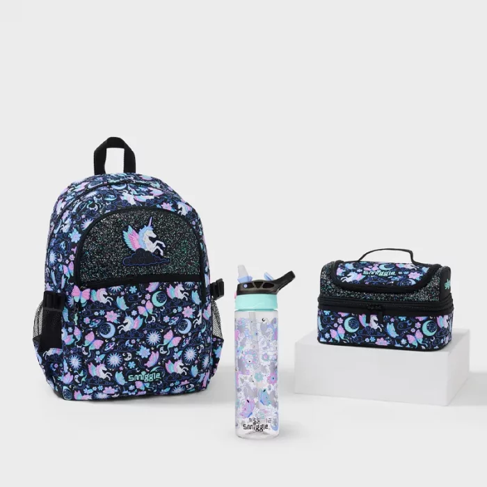 کوله پشتی اسمیگل طرح یونی کورن مشکی شاینی کد 74179