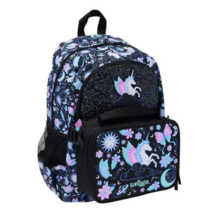 کوله پشتی اسمیگل طرح یونی کورن مشکی شاینی کد 74179