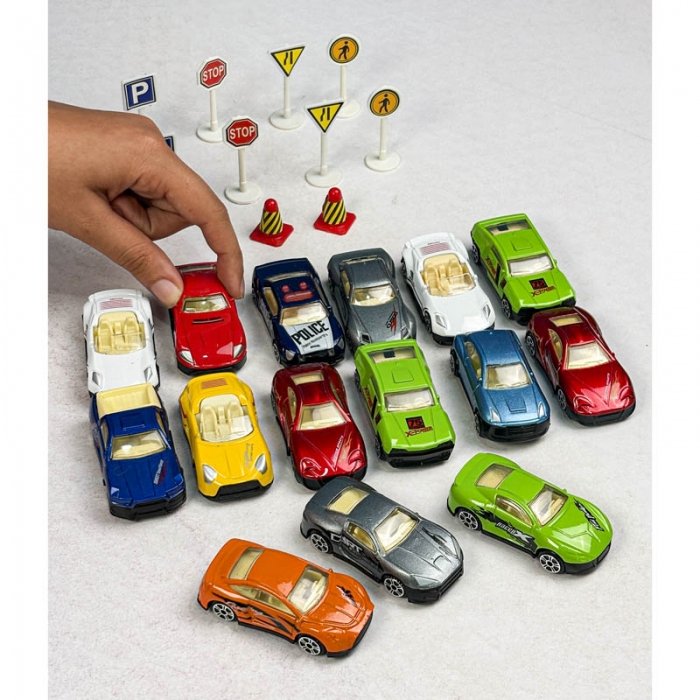 ست ماشین مسابقه 15 عددی استوانه ای با علائم کد LA095