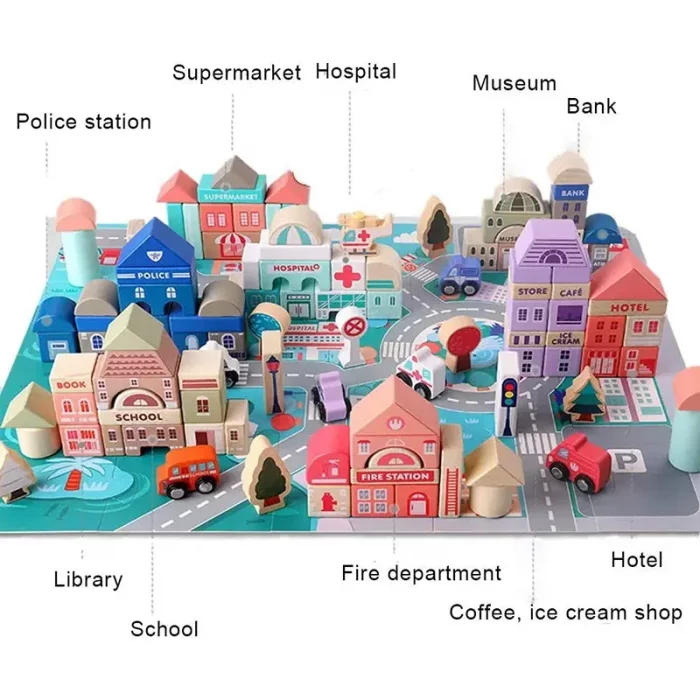 بریکس چوبی خانه سازی 115 تکه با صفحه بازی مدل JHTOY101