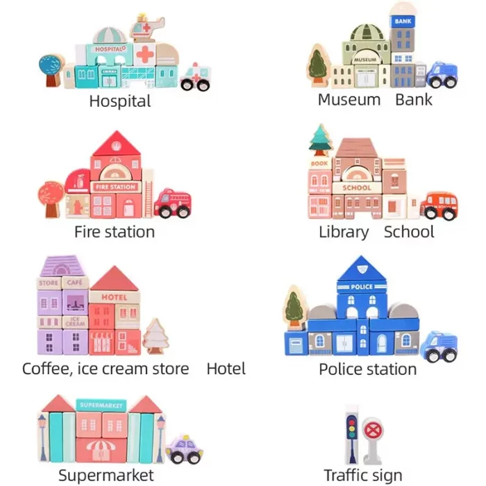 بریکس چوبی خانه سازی 115 تکه با صفحه بازی مدل JHTOY101