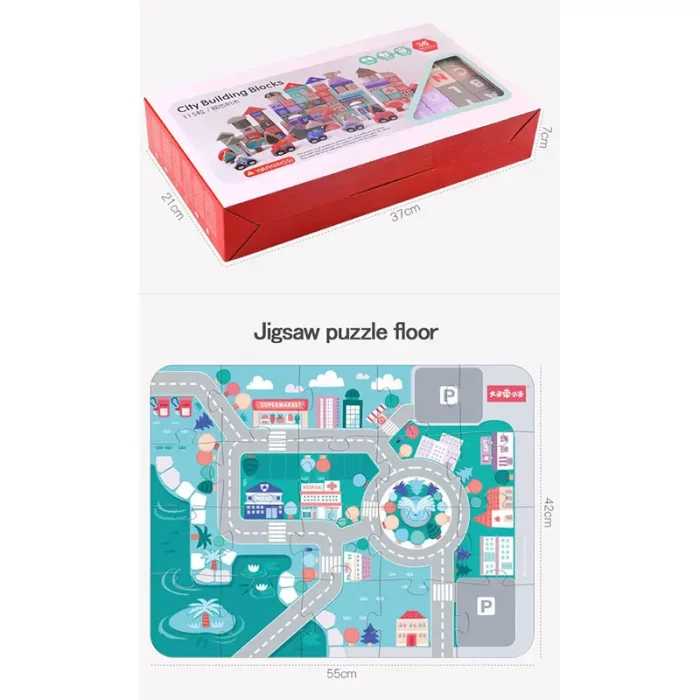 بریکس چوبی خانه سازی 115 تکه با صفحه بازی مدل JHTOY101