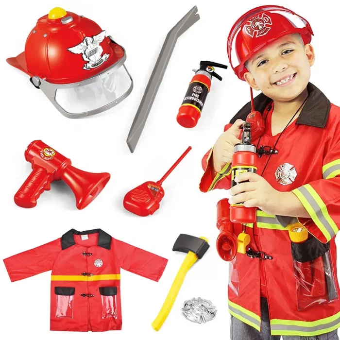 لباس مشاغل کودک آتش نشان با لوازم کامل کد F012