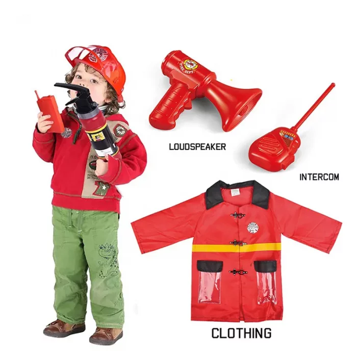 لباس مشاغل کودک آتش نشان با لوازم کامل کد F012