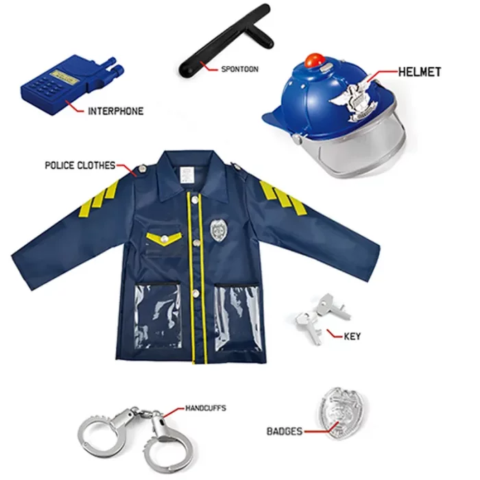 لباس مشاغل کودک پلیس با لوازم کامل کد P012A