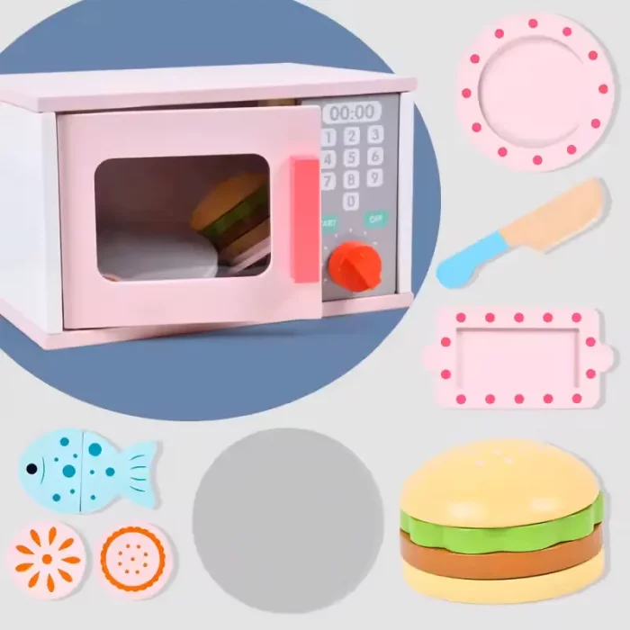 مایکروفر اسباب بازی چوبی رنگ صورتی کد BL20118