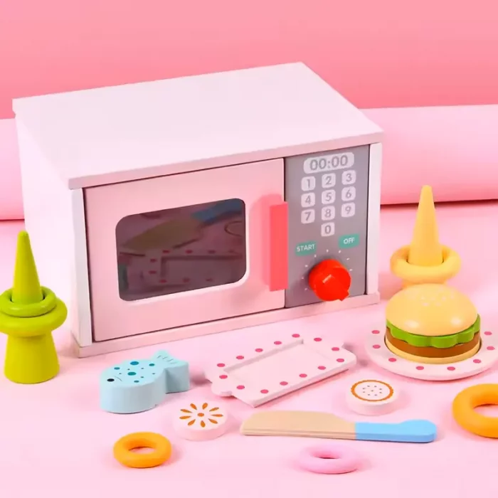 مایکروفر اسباب بازی چوبی رنگ صورتی کد BL20118