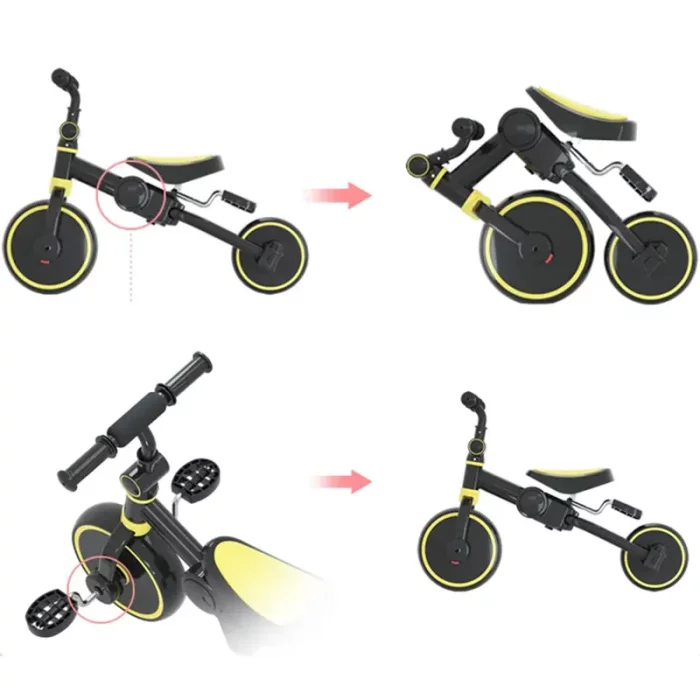 سه چرخه کودک تاشو مشکی زرد کد S100