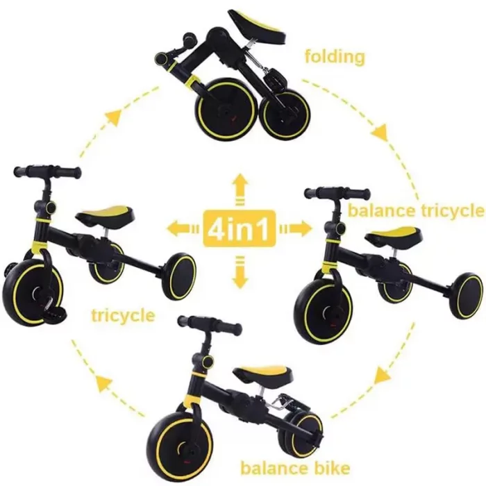 سه چرخه کودک تاشو مشکی زرد کد S100