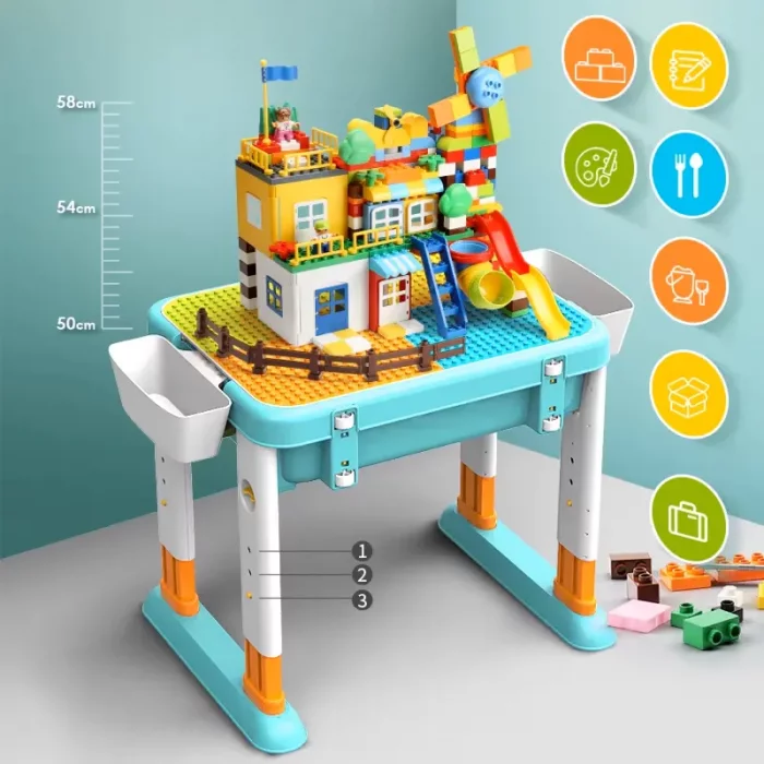میز لگو بازی 3 در 1 فلو به همراه 55 تکه لگو FEELO کد FL1632