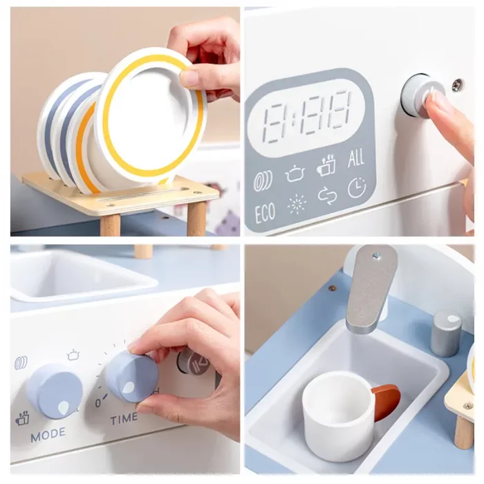 اسباب بازی ست کامل ماشین ظرفشویی چوبی رنگ سفید کد BL21155