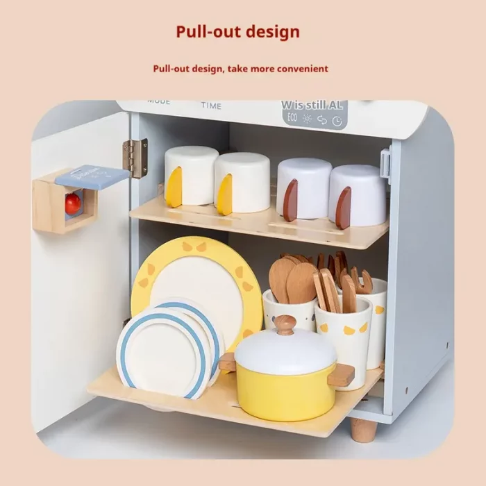 اسباب بازی ست کامل ماشین ظرفشویی چوبی رنگ سفید کد BL21155