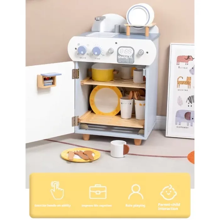 اسباب بازی ست کامل ماشین ظرفشویی چوبی رنگ سفید کد BL21155