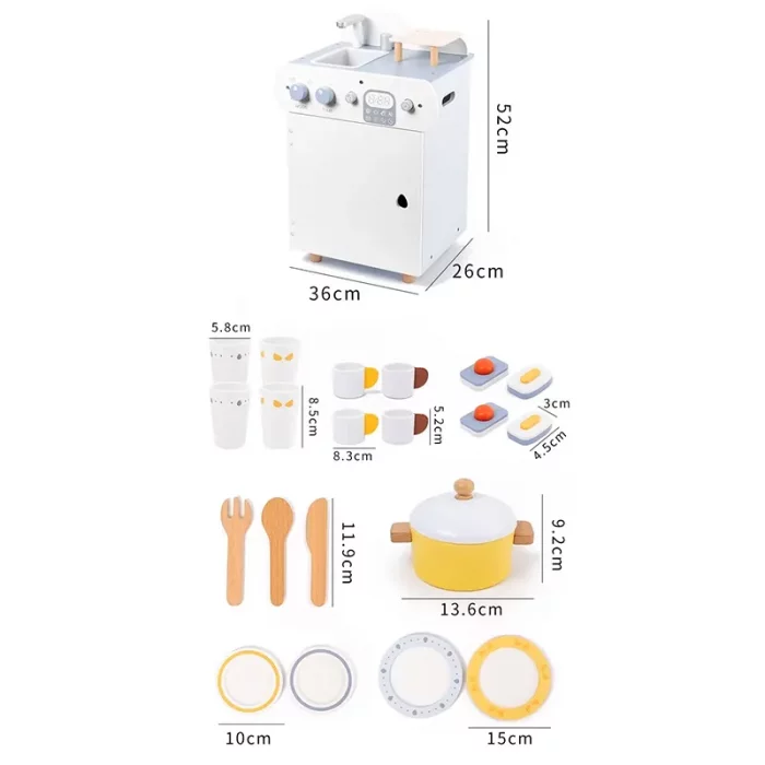 اسباب بازی ست کامل ماشین ظرفشویی چوبی رنگ سفید کد BL21155