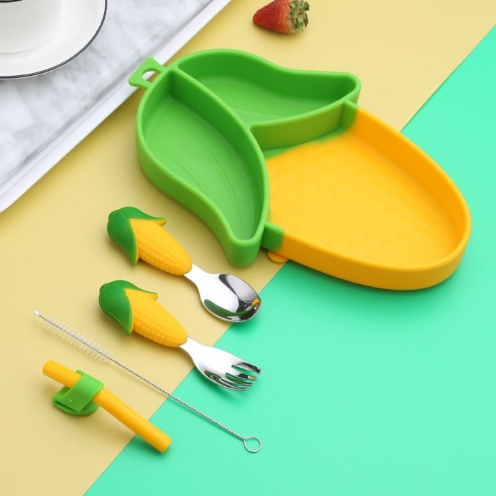 پیشبند و ظرف غذا کودک سیلیکونی کد JH8010