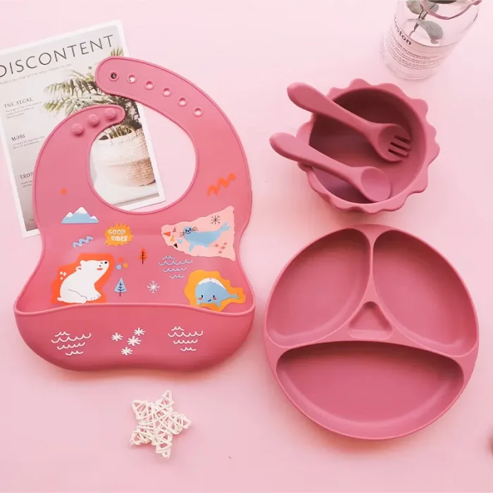 پیشبند و ظرف غذا کودک سیلیکونی کد GYFD001