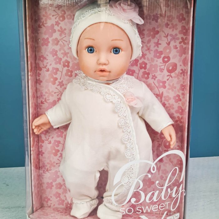 عروسک دخترانه نوزادی لباس سفید BABY SO SWEET کد  7023281