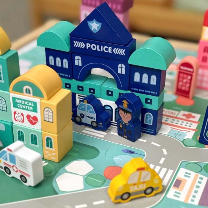 بلوک چوبی خانه سازی بریکس سطلی 100 تکه با صفحه بازی مدل JHTOY169