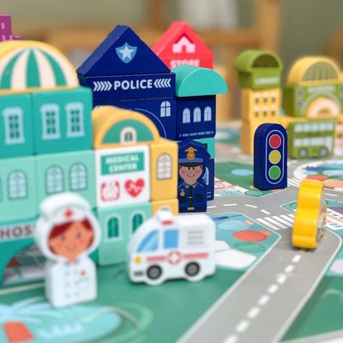 بلوک چوبی خانه سازی بریکس سطلی 100 تکه با صفحه بازی مدل JHTOY169