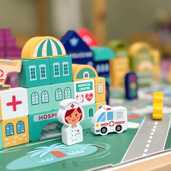 بلوک چوبی خانه سازی بریکس سطلی 100 تکه با صفحه بازی مدل JHTOY169