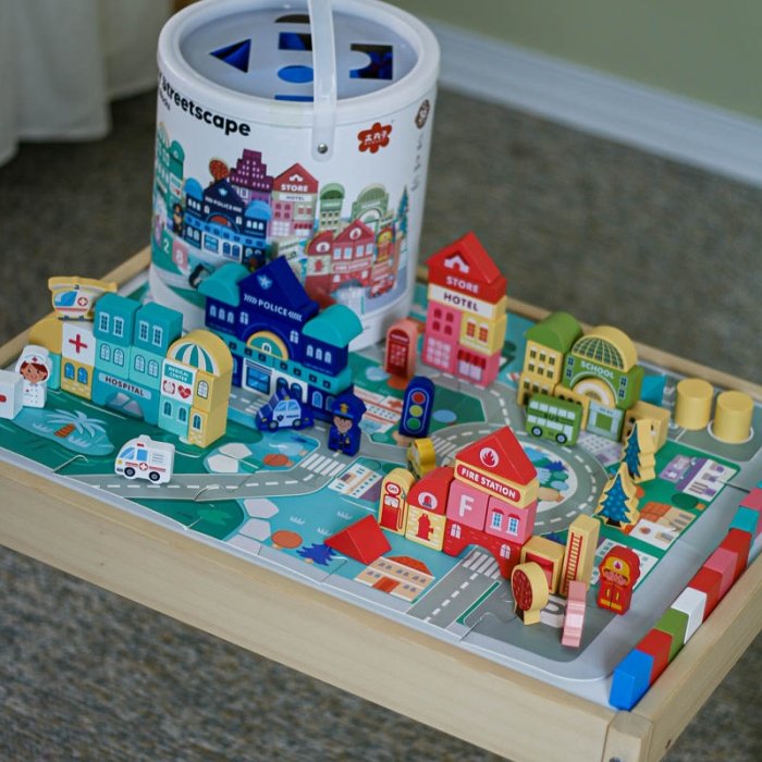 بلوک چوبی خانه سازی بریکس سطلی 100 تکه با صفحه بازی مدل JHTOY169