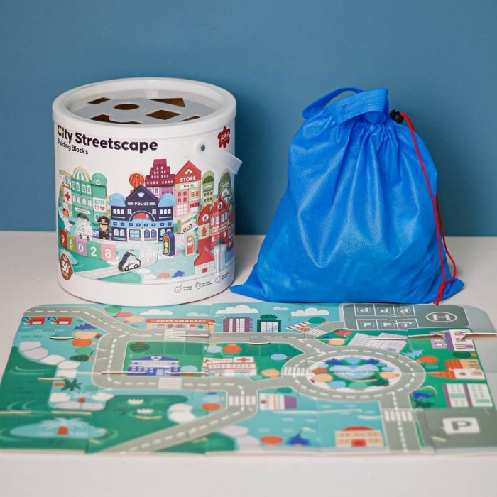 بلوک چوبی خانه سازی بریکس سطلی 100 تکه با صفحه بازی مدل JHTOY169