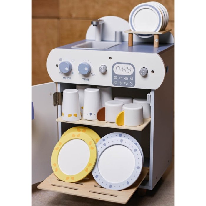 اسباب بازی ست کامل ماشین ظرفشویی چوبی رنگ سفید کد BL21155