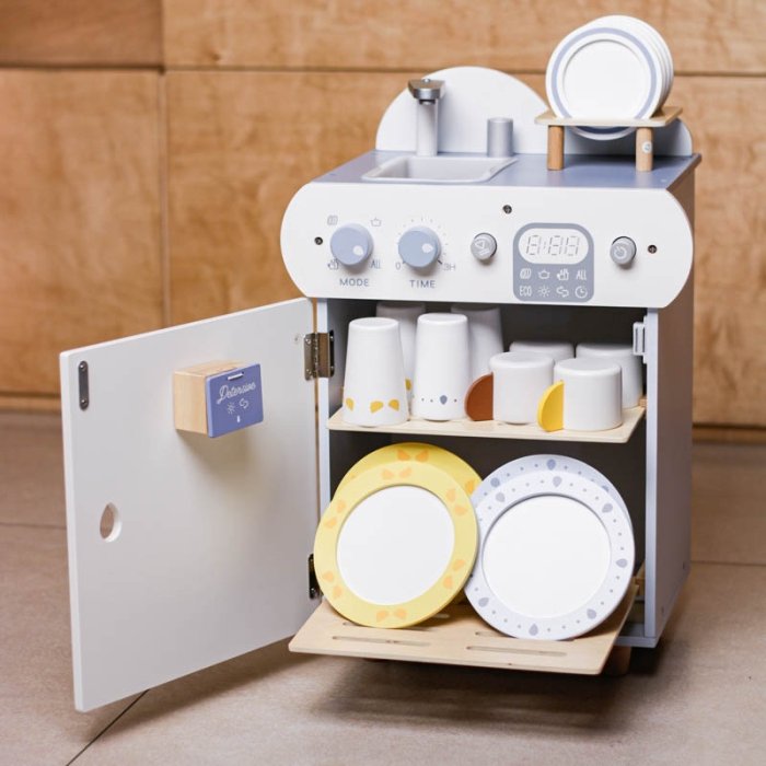 اسباب بازی ست کامل ماشین ظرفشویی چوبی رنگ سفید کد BL21155