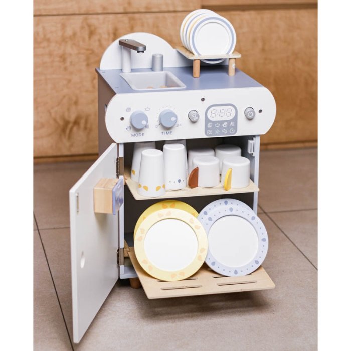 اسباب بازی ست کامل ماشین ظرفشویی چوبی رنگ سفید کد BL21155