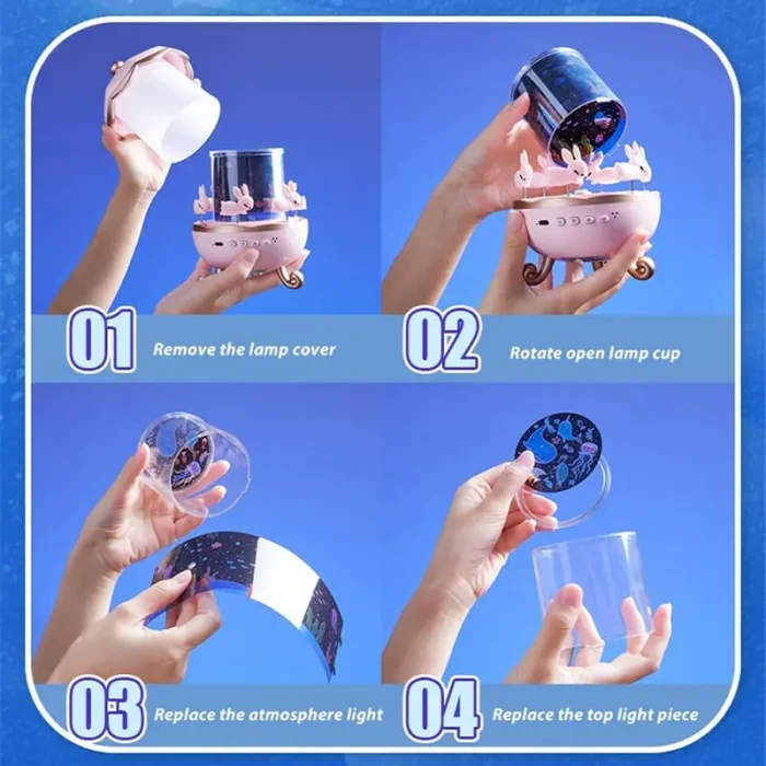 چراغ خواب کودک مدل ‎کاروسل موزیکال طرح چرخ و فلک خرگوش کد WHE11