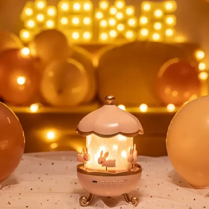 چراغ خواب کودک مدل ‎کاروسل موزیکال طرح چرخ و فلک خرگوش کد WHE11